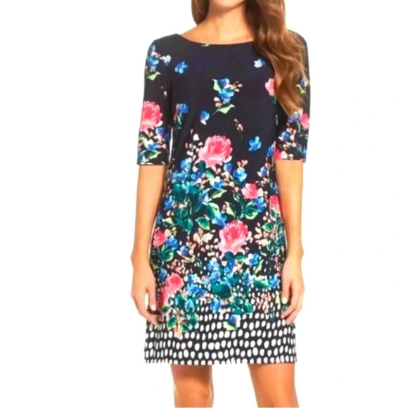 Eliza J NWT Floral Short Sleeve Wedding Guest Brunch Knee Length Dress Size 14 - Picture 1 of 13
